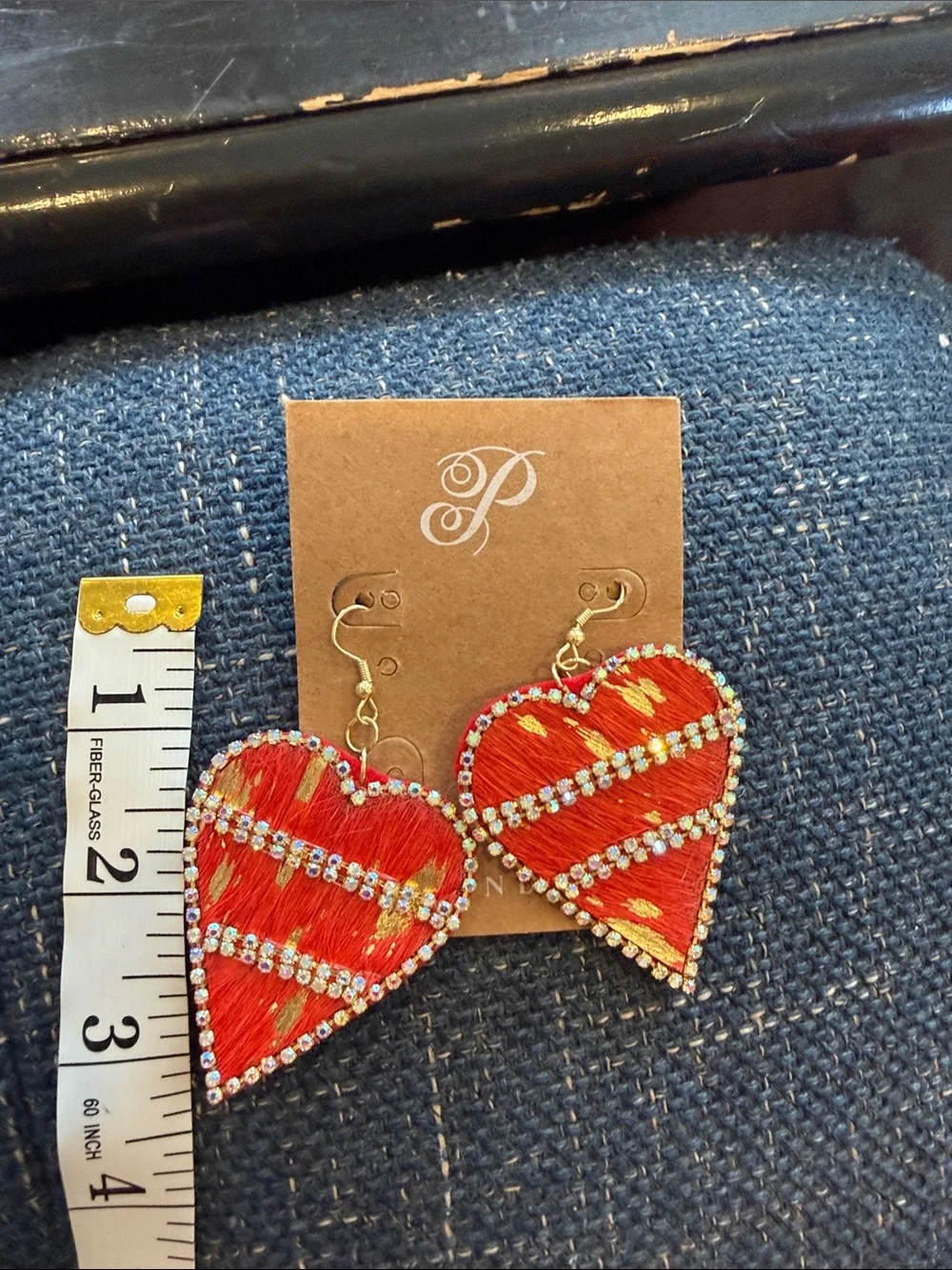 Plunder Red and Gold Tone Heart Statement Earrings - Picture 2 of 4
